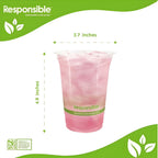 Pink drink in a responsible branded cup with height measurements on a white background