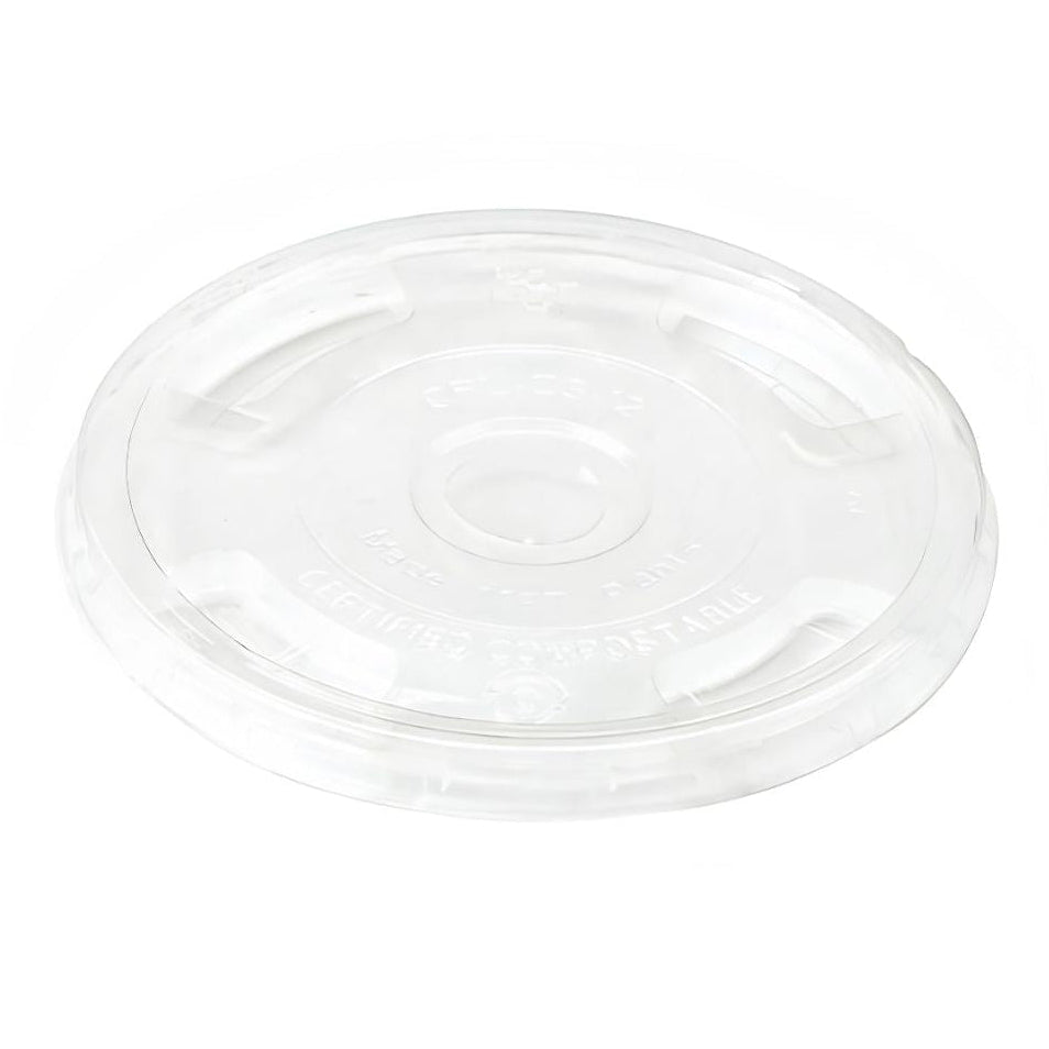 Clear compostable plastic lid on a white background
