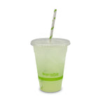 Compostable cup with a lid and straw on a white background