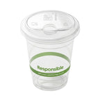 Compostable cold cup with lid on a plain white background.