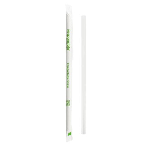 7.75" PLA Drinking Straws | Individually Wrapped | Jumbo | Clear