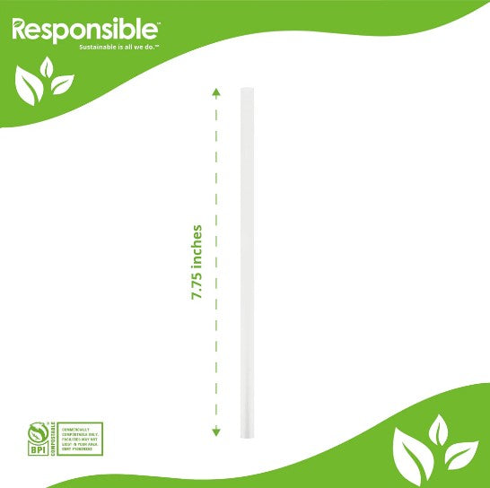 7.75" PLA Drinking Straws | Individually Wrapped | Jumbo | Clear