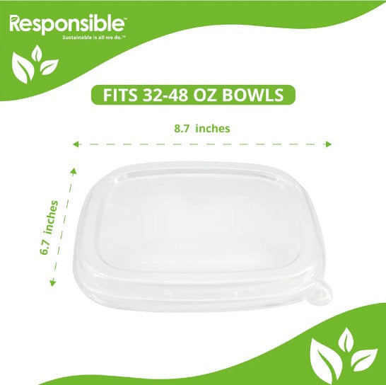 Flat Lid for 32-48 oz Rectangular Box | Recyclable PET Plastic