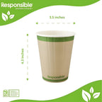 Paper cup with green band and 'Responsible' branding on a white background