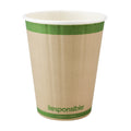 Compostable paper cup with green rim and 'Responsible' branding on a white background