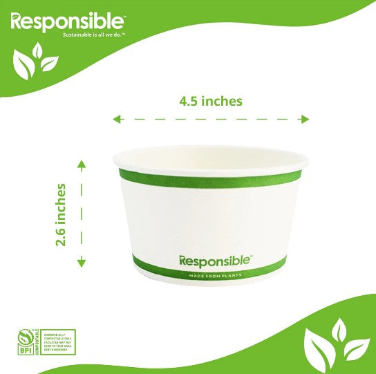 12 oz Hot & Cold Paper Food Container | PLA Lined | Compostable
