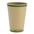 Compostable cup with green rim and 'Responsible' branding on a white background
