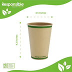 Compostable cup with green rim and 'Responsible' branding on a white background