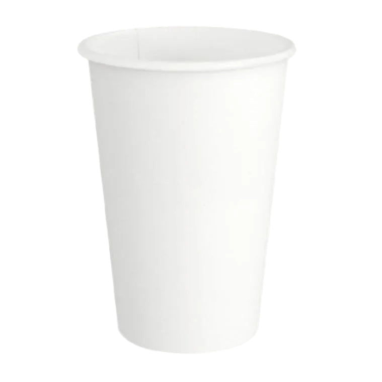 A plain white paper cup on a solid white background.