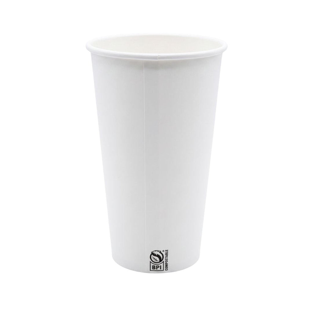 A white paper hot cup with a small black BPI logo near the bottom, shown on a plain white background.