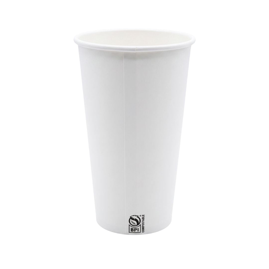 A white paper hot cup with a small black BPI logo near the bottom, shown on a plain white background.