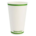 White paper cup with green rim and 'Responsible' branding on a white background