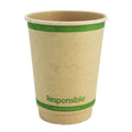 Compostable paper cup with green rim and 'Responsible' branding on a white background