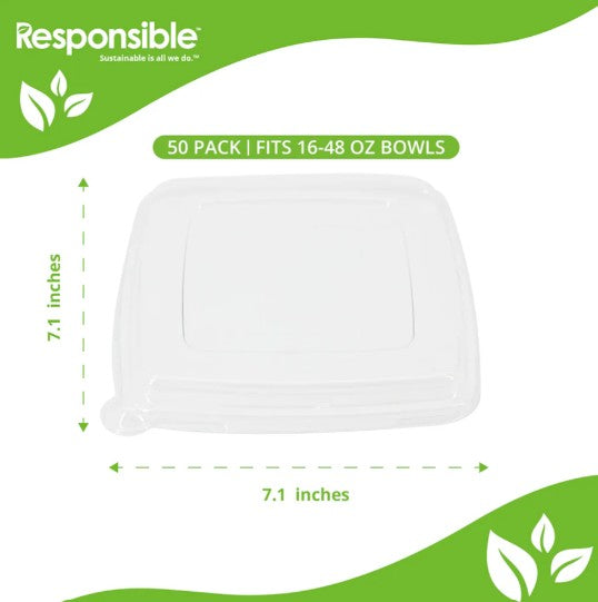 Lid for 16-48 oz Square Bowl | Recyclable PET Plastic