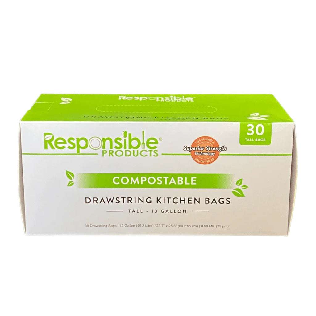 13 gal Drawstring Trash Bags | Certified Compostable | 23.7" x 25.6"