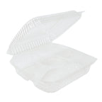 9" x 9" x 3" Clamshell Container | 3-Compartment | Clear RPET