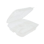 8" x 8" x 3" Clamshell Container | 3-Compartment | Clear RPET