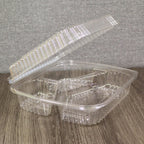 9" x 9" x 3" Clamshell Container | 3-Compartment | Clear RPET