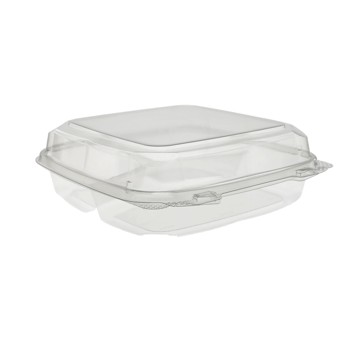 9" x 9" x 3" | 3 Compartment | Recycled Plastic Clamshell | Takeout Container