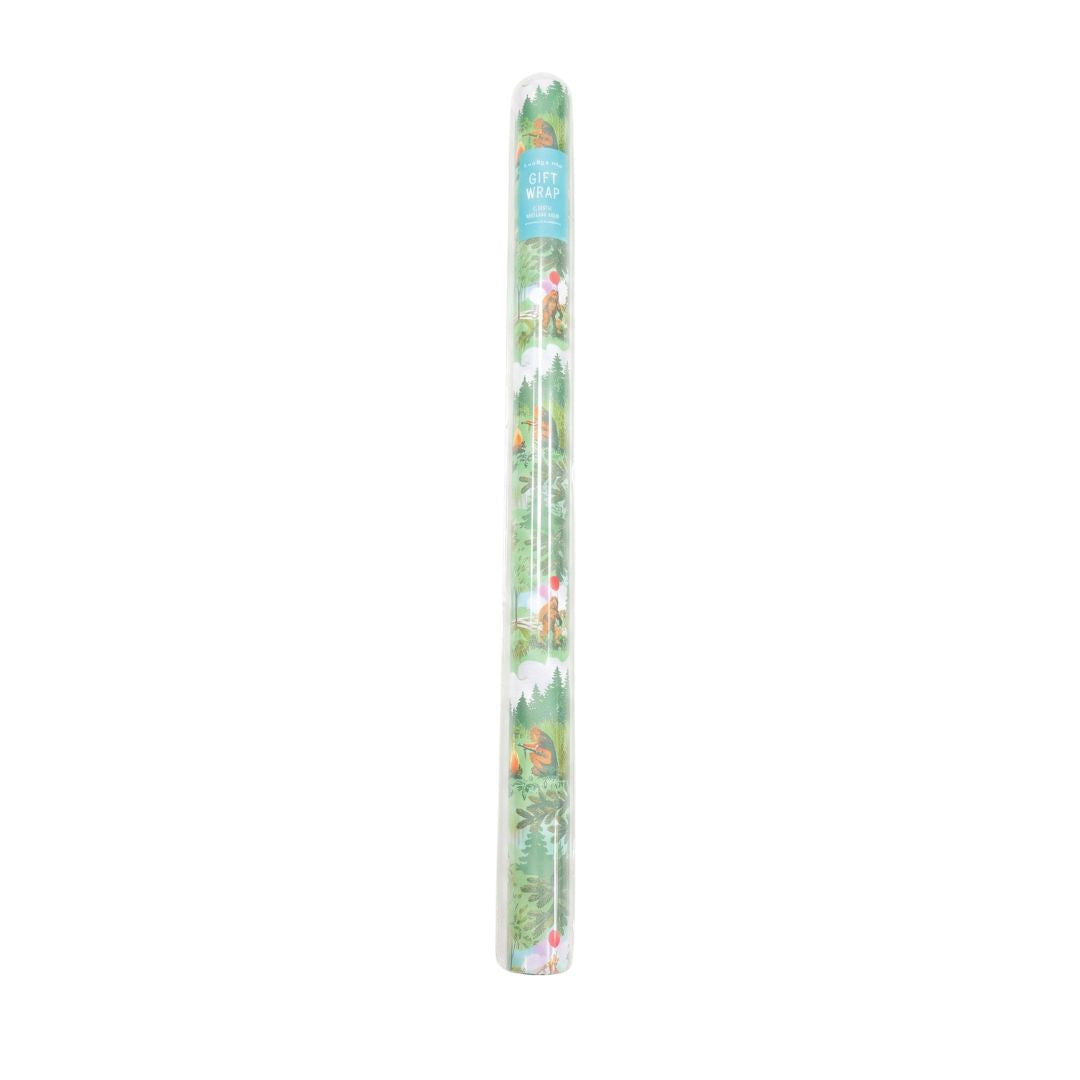 Roll of Bigfoot wrapping paper on a plain white background.
