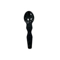 Black compostable spoon on a white background