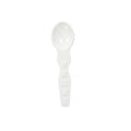 White compostable sample spoon on a white background