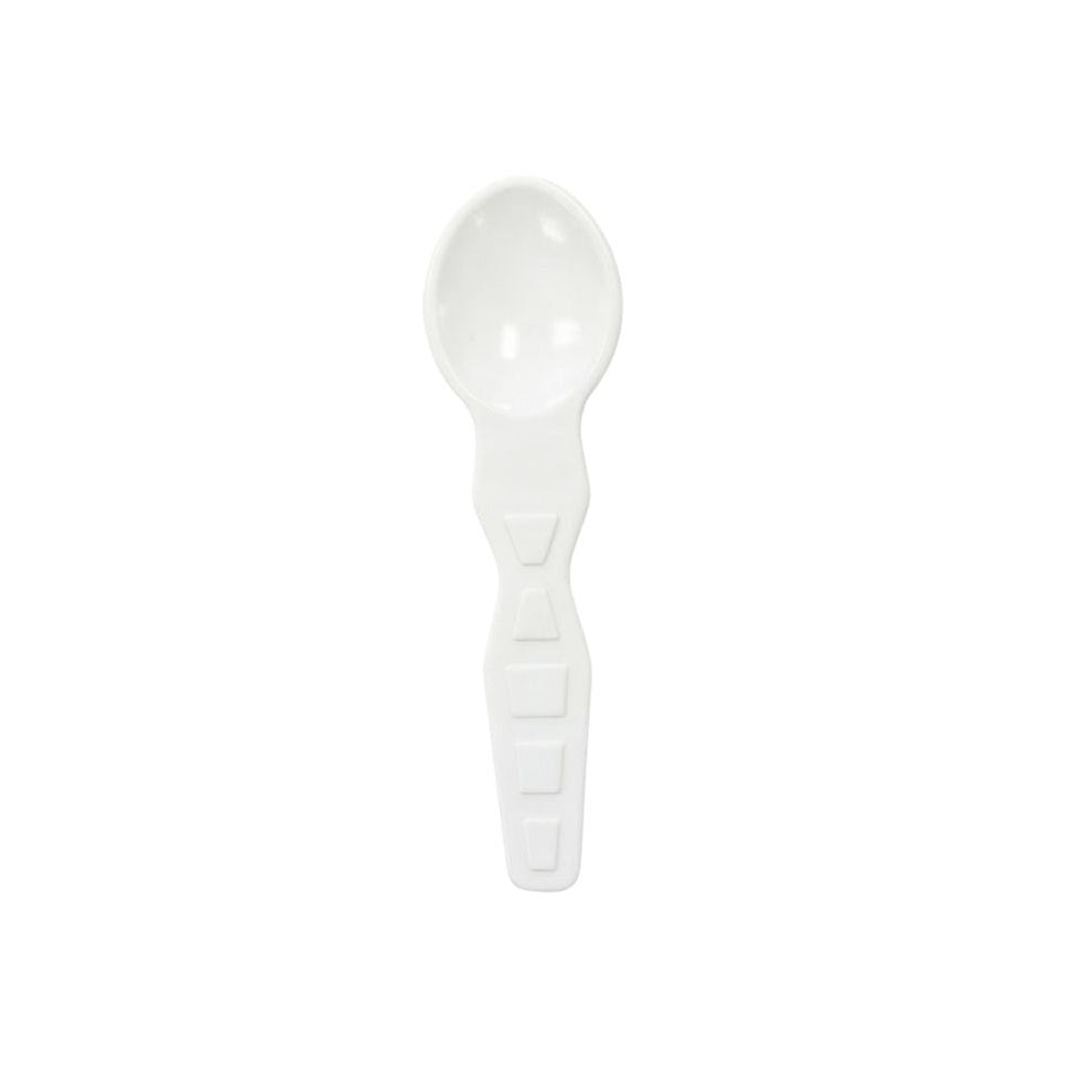 White compostable sample spoon on a white background