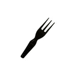 Black compostable appetizer fork on a white background
