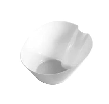 A white sloped bowl designed for single use, made from PLA, a plant-based material that is compostable.