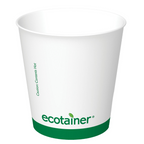 White paper cup with green ecotainer logo on a white background