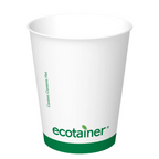 White paper cup with green ecotainer logo on a white background