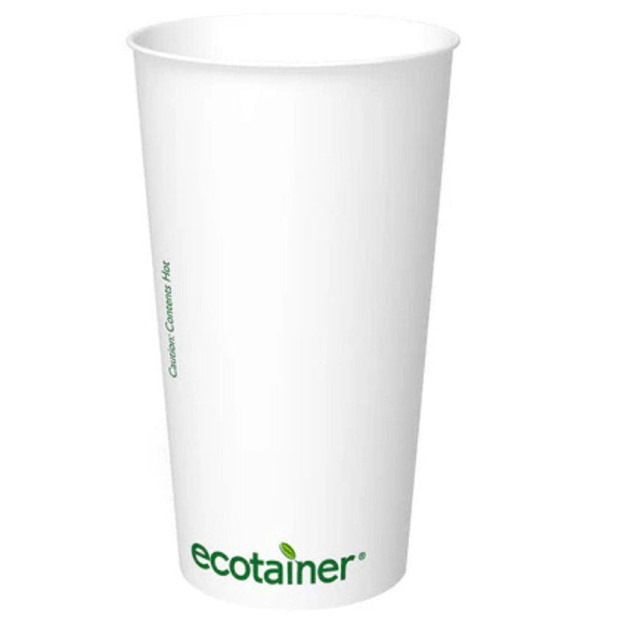 White paper cup with 'ecotainer' branding on a white background