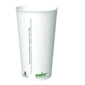 White paper cup with 'ecotainer' branding on a white background