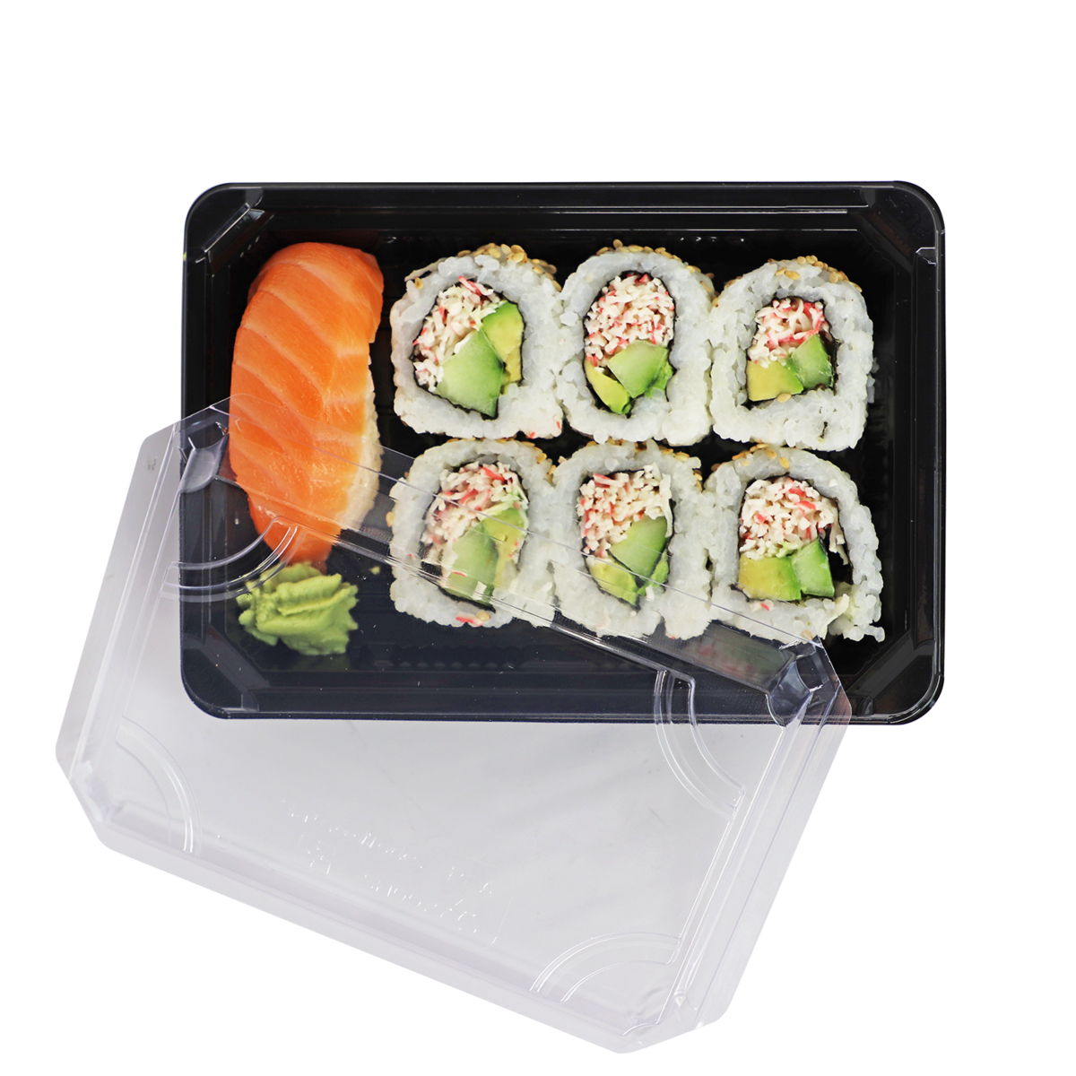 7x5x2" Sushi Tray with Lid | Black Box with Clear PLA Lid