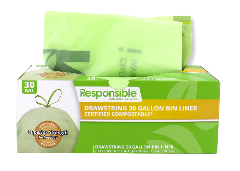 30 gal Drawstring Trash Bags | BPI Certified Compostable