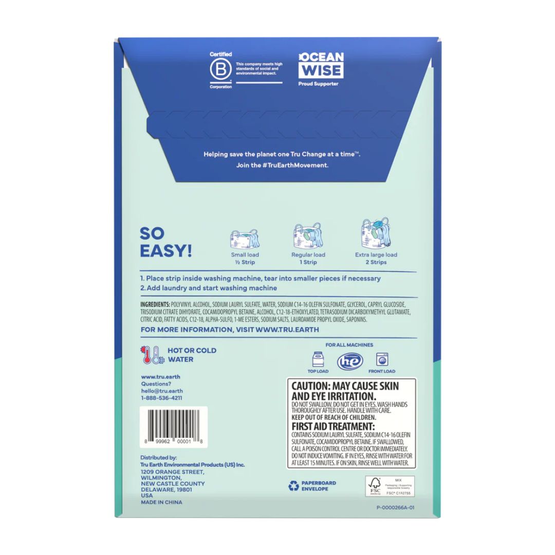 Tru Earth Eco Laundry Detergent Strips | Fragrance-Free | 32-Load Pack