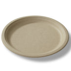 Ten inch brown biodegradable round plate on white background