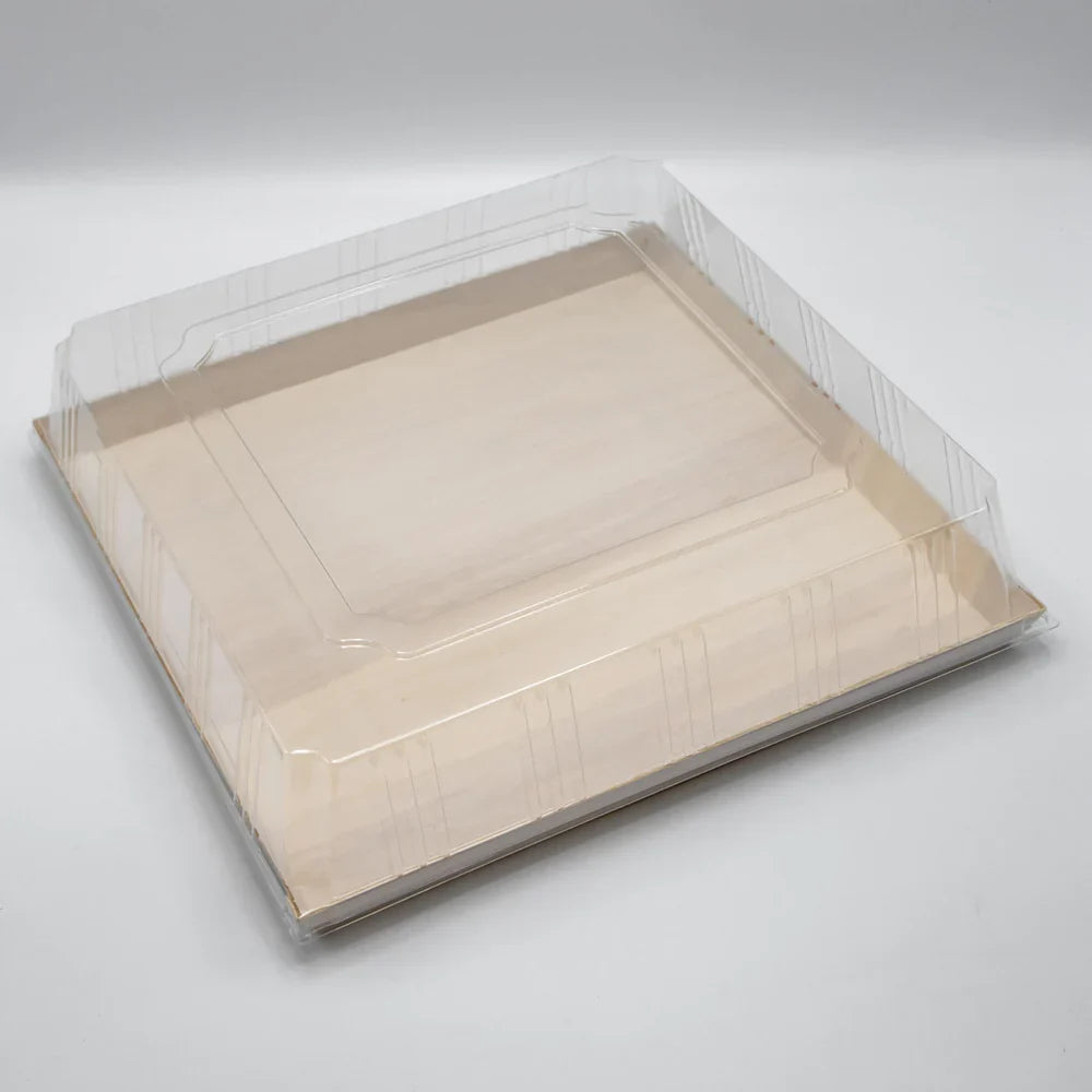 12" X 12" Covered Tray Set | Compostable Balsa Tray with RPET Lid