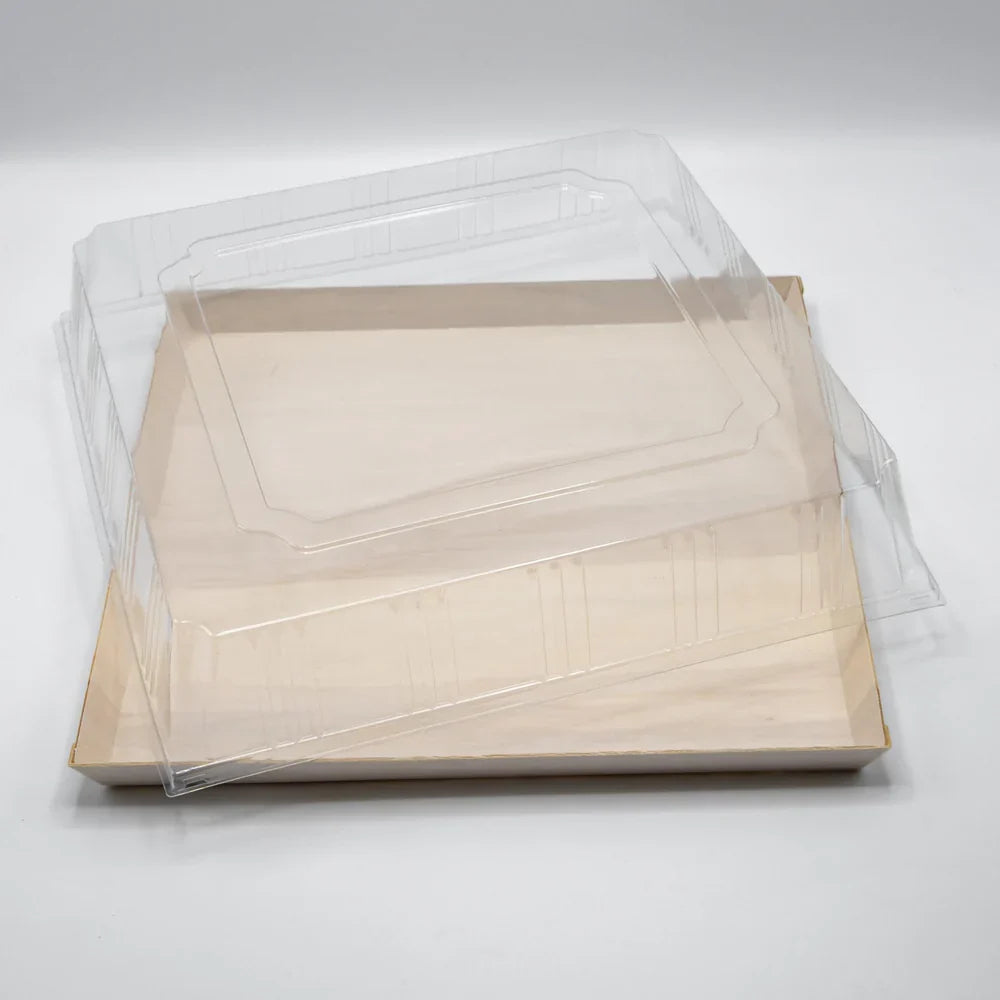 14" X 14" Covered Tray Set | Compostable Balsa Tray with RPET Lid