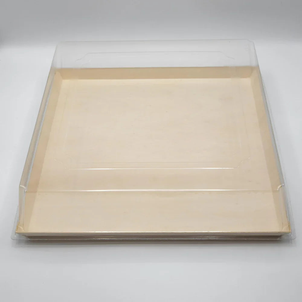 14" X 14" Covered Tray Set | Compostable Balsa Tray with RPET Lid