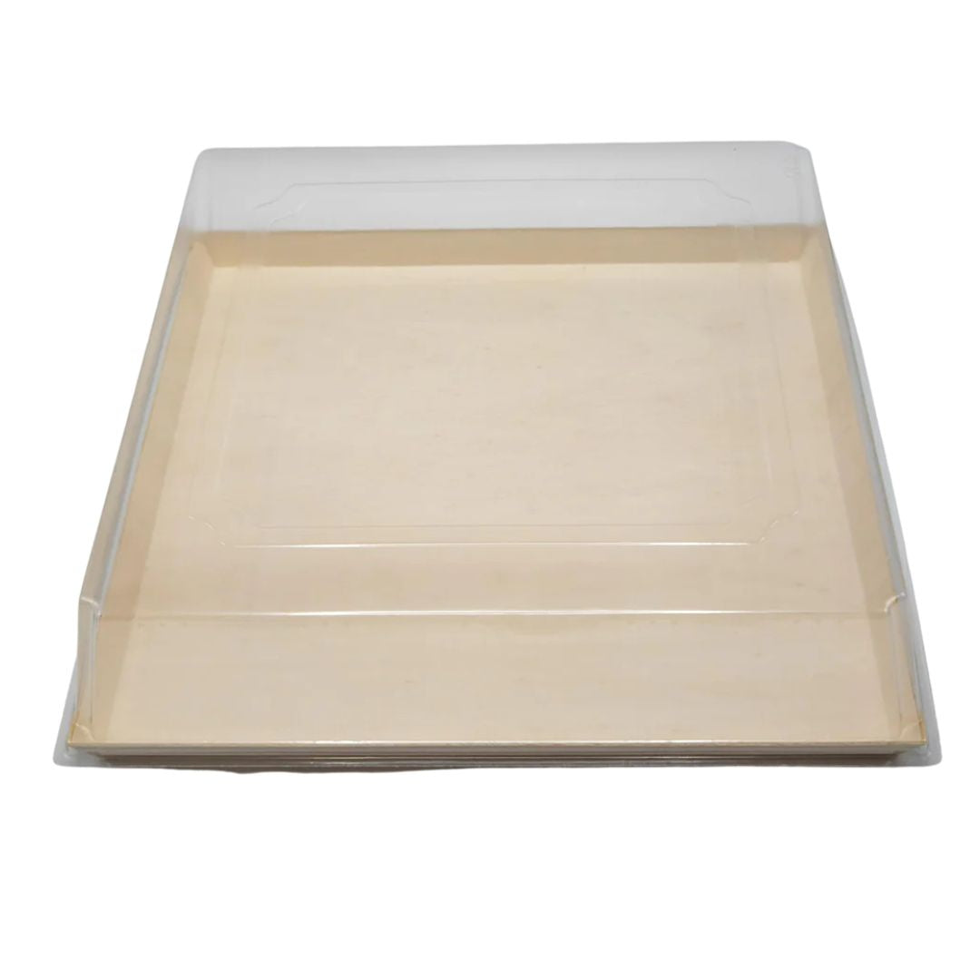 14" X 14" Covered Tray Set | Compostable Balsa Tray with RPET Lid