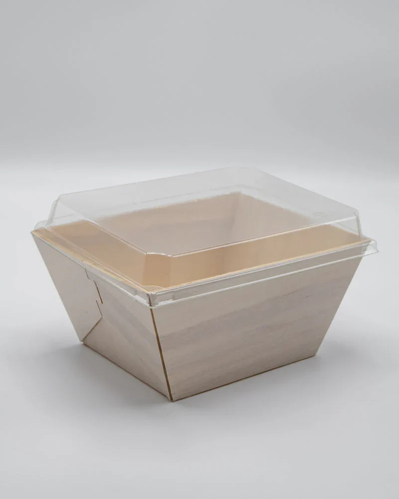 Food container with a clear lid on a gray background