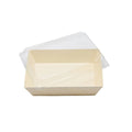 Rectangular tray with clear plastic lid on a white background