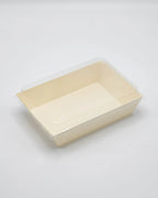 Rectangular tray with clear lid on a white background