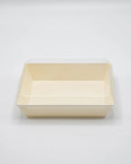 Rectangular container with lid on a plain background
