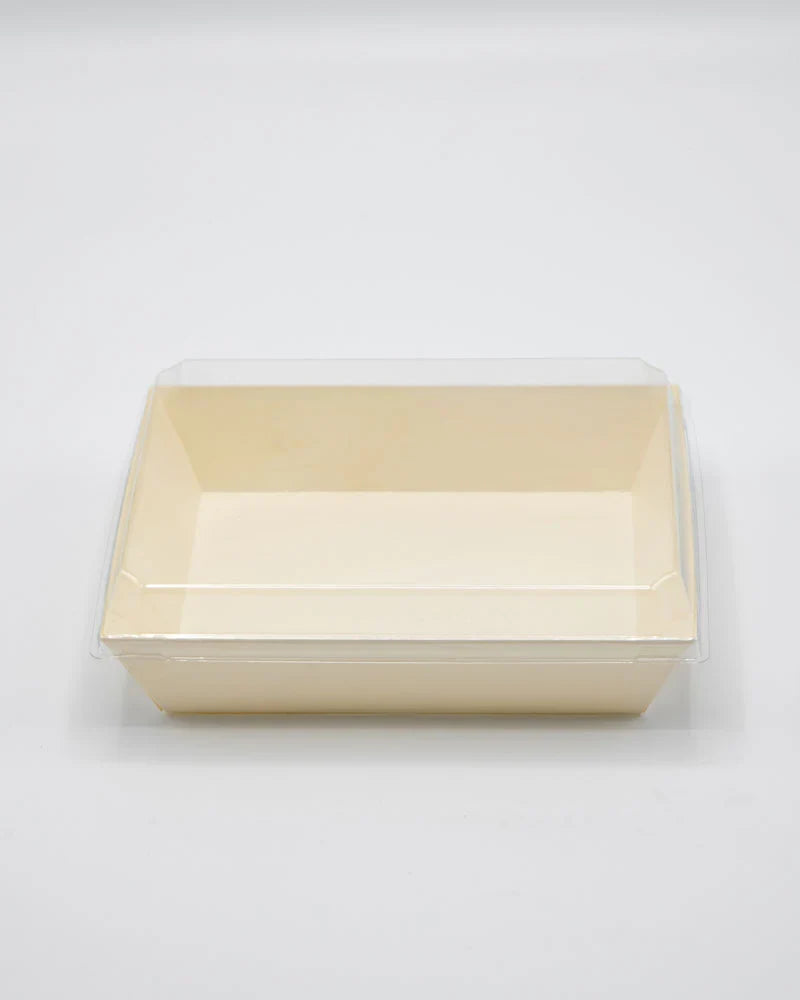 Rectangular container with lid on a plain background