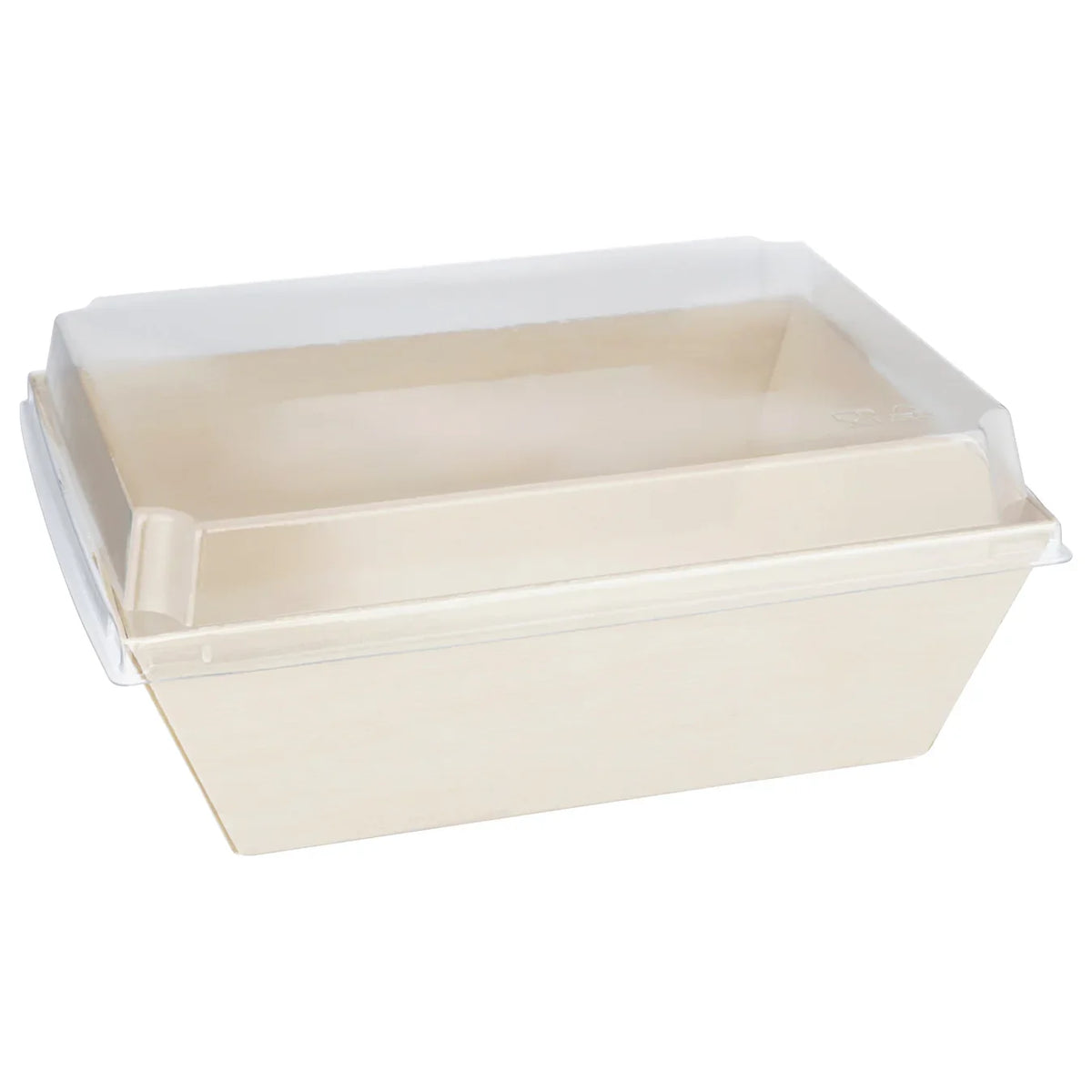 Balsa wood tray with a transparent lid on a white background