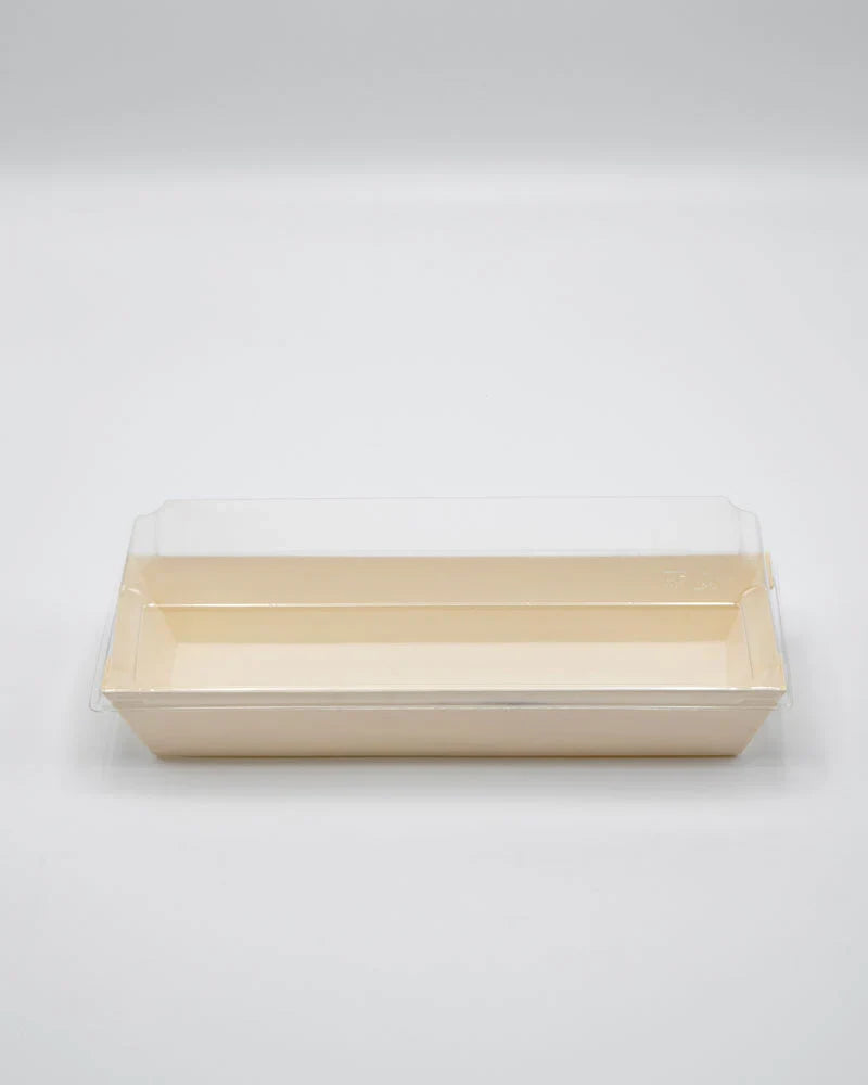 7.7" X 3" Covered Tray Set | Compostable Balsa Tray with RPET Lid