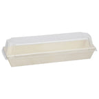 Rectangular container with a clear lid on a white background