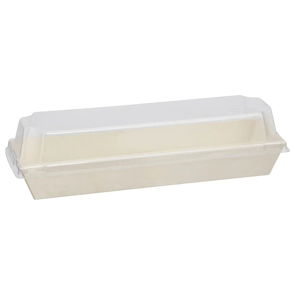 Rectangular container with a clear lid on a white background